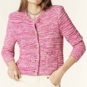 Ba&sh Guspa Vest Cardigan Sweater Rose Pink Melange Knit Crop Gold Button Small